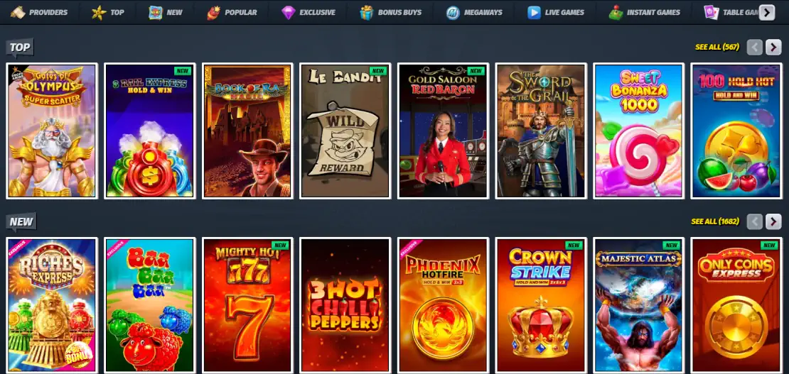 Sélection des vignettes de machines à sous populaires et tendance d'AllySpin.